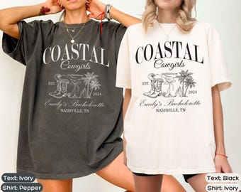 Benutzerdefinierte Küsten Cowgirl Bachelorette Shirts Western Strand Bachelorette Party Shirt Luxus Bach Merch Beach Club Tshirt Brautparty Geschenk