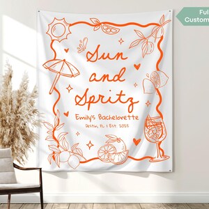 Custom spritz-themed tapestry made for tropical bach weekends, Italian-style bridal events, and citrus cocktail celebrations.