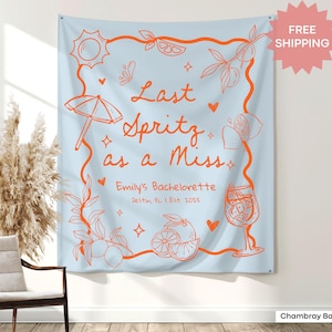 Sunshine and spritz design banner featuring cheerful cocktail sketches and “Last Spritz As A Miss” text, designed to create a fun, festive atmosphere at bachelorette events.