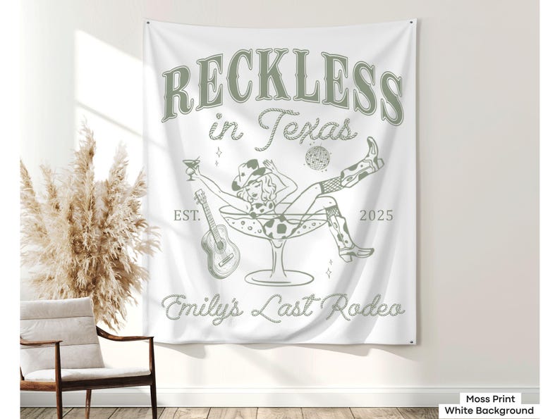 Benutzerdefinierte Reckless in Texas Bachelorette Banner Dekor Personalisierte letzte Rodeo Bach Party Tapisserie Disco Western Cowgirl Bach Hintergrund Zeichen Bild 10