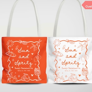 Sun and Spritz Bachelorette Party Tote Bag Custom Aperol Spritz Bridal Shower Bag Tropical Beach Italian Theme Bach Bag Bridesmaid Gift