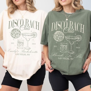 Aangepaste disco vrijgezellenshirts, gepersonaliseerd laatste disco vrijgezellenfeest shirt, luxe vrijgezellenfeest merchandise, disco Bach bruid als cadeau