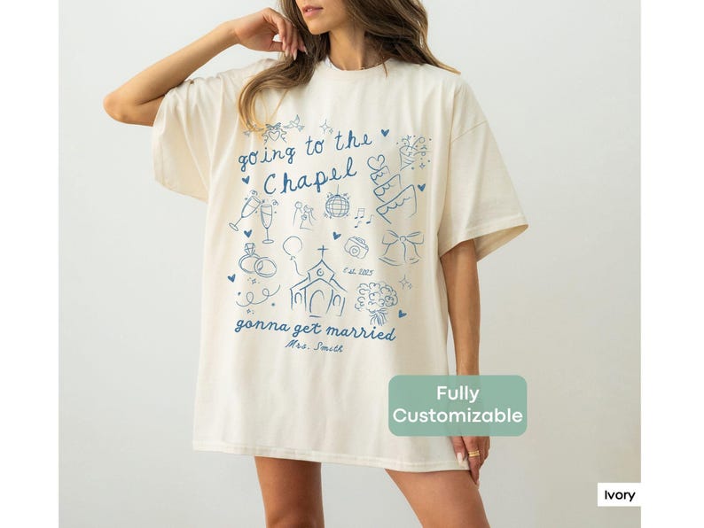 A soft and stylish Comfort Colors tee for the newly engaged, featuring a Going to the Chapel design—perfect for bridal showers or pre-wedding gifts.