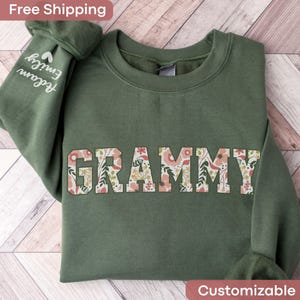 Custom Grammy Sweatshirt with Kid Name on Sleeve, Wildflower Grammy Crewneck, Personalized Grandma Christmas Gift For Grammy Shirt, Grammie
