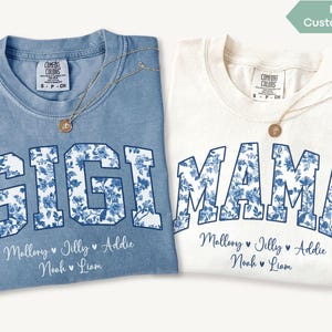 Personalized Gigi Comfort Colors® Shirt Dusty Blue Floral Grandma Mama Shirt Custom Names Nana Gigi Mimi Long Sleeve Tshirt Mothers Day Gift