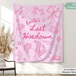 Custom Last Rodeo tapestry featuring country flair, ideal for Western bachelorette parties, fiesta-style decor, or bridal shower signage.