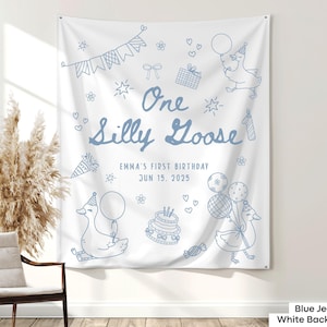 Custom One Silly Goose Birthday Party Banner Decor Personalized Goose First Birthday Tapestry Sign 1st Birthday Goose Backdrop For Boy Girl