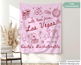 With Love From Las Vegas Bachelorette Party Tapestry, Personalized Casino Theme Bridal Shower Banner, Lucky In Love Bach Welcome Sign