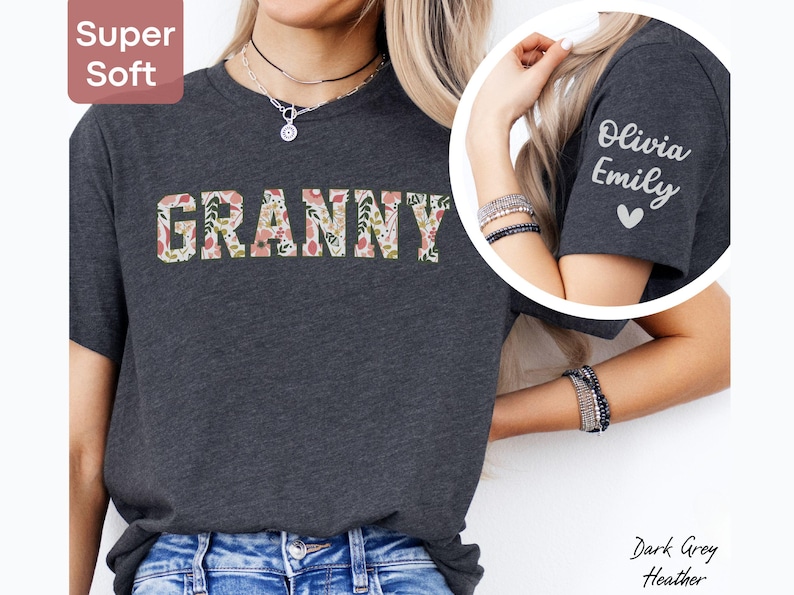 Personalized Granny Sweatshirt with Kid Name on Sleeve, Customized Granny Est Shirt Christmas Grandma Shirt Granny Mothers Day Gift image 6