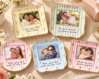 Personalized Mom Photo Jewelry Dish, Custom Mother Daughter Ring Dish, Mothers Day Gift for Mom Birthday Gift From Daughter, Mum Keepsake