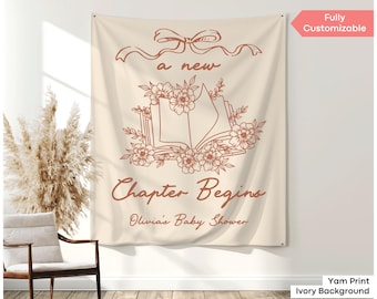 A New Chapter Begins Baby Shower Hanging Tapestry Custom Book Themed Baby Shower Decor Storybook Next Chapter Baby Sprinkle Welcome Sign