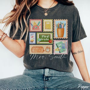 Custom First Grade Teacher Comfort Colors® Shirt Personalized 1st Grade Teacher T-Shirt Gift For Teacher Name Team Tshirt Back to School Tee