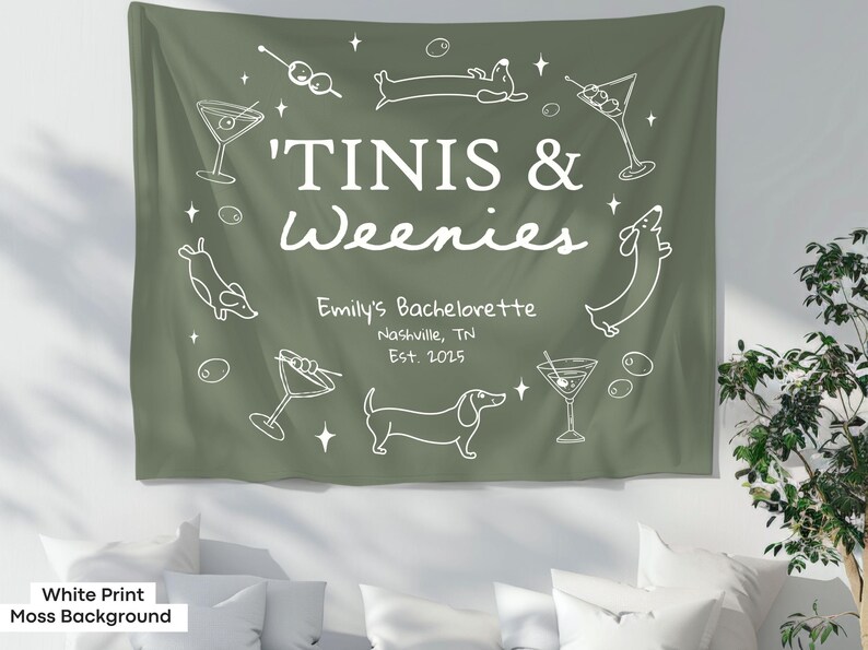 Funny bridal shower banner for Weenies and Martinis themes, perfect for dog-friendly bach celebrations or custom bach decor.