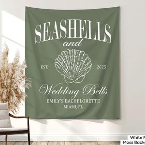 Custom Seashells and Wedding Bells Bachelorette Tapestry Beach Bachelorette Party Banner Photo Backdrop Coastal Bachelorette Welcome Sign immagine 10