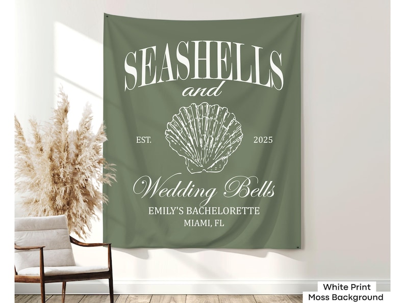 Custom Seashells and Wedding Bells Bachelorette Tapestry Beach Bachelorette Party Banner Photo Backdrop Coastal Bachelorette Welcome Sign immagine 10