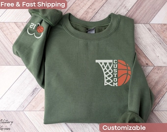 Personalized Basketball Sweatshirt Custom Basketball Number On Sleeve Basketball Season Shirt Team Basketball Shirt Basketball Mom Sweater