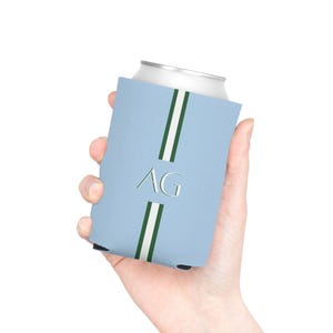 This monogram can cooler fits beautifully into wedding weekend events and bridal showers. The grandmillennial style complements elegant decor themes. A refined yet useful party accessory.