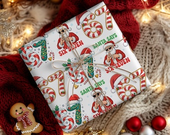 Funny 6 7 Wrapping Paper, Santa Says 6 7 Christmas Wrap Roll, 67 Meme Funny Christmas Gift Wrap for Kids, Teens, Tweens
