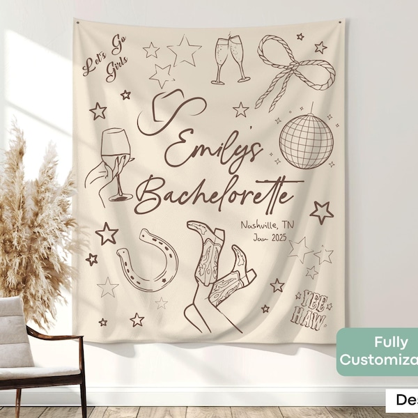 Custom Disco Cowgirls Bachelorette Tapestry Country Western Bachelorette Party Banner Decor Last Rodeo Let's Go Girls Weekend Backdrop Beach
