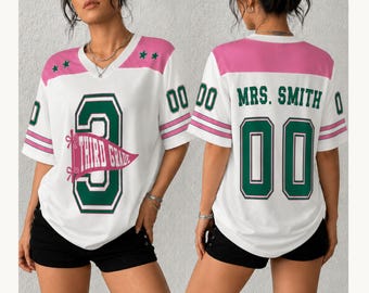 Gepersonaliseerd voetbalshirt voor leerkrachten, shirt met aangepaste naam en nummer, shirt voor alle leerjaren, shirt voor de start van het schooljaar, teamshirt voor de wedstrijddag.