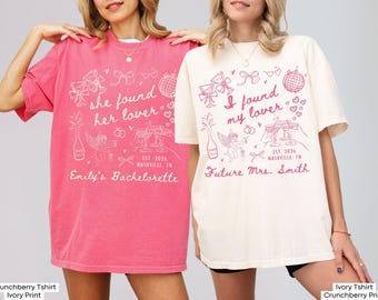 She Found Her Lover Bachelorette Comfort Colors® Shirt, Personalized Bachelorette Party Tshirt, Custom Name Bride Bridesmaid Matching Tops