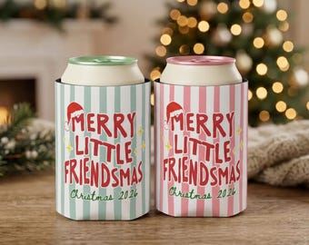 Personalized Merry Little Friendsmas Can Cooler, Best Friends Christmas Gift, Holiday Girls Party Favor, Friend Group Christmas Drink Sleeve