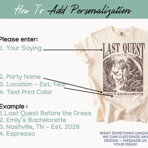 Custom Medieval Bachelorette Shirt Comfort Colors®, Personalized Last Quest Fantasy Dragon Bach Party Castlecore Ren Faire Bookish Bride Tee image 3