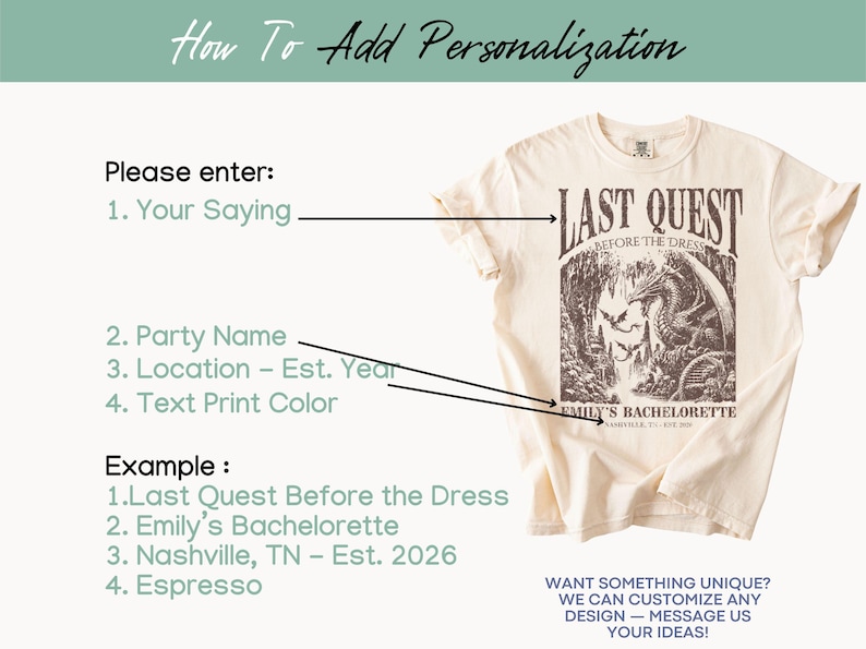 Custom Medieval Bachelorette Shirt Comfort Colors®, Personalized Last Quest Fantasy Dragon Bach Party Castlecore Ren Faire Bookish Bride Tee image 3