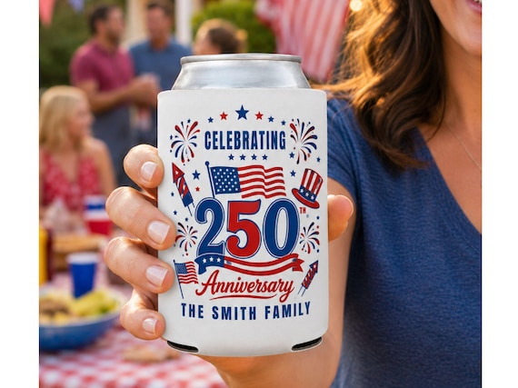 Personalized America 250th Anniversary Can Cooler, Patriotic