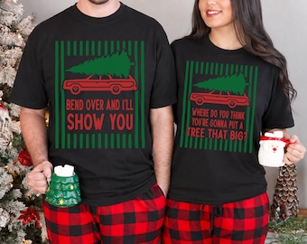 Matching Couple Christmas Shirt, Bend Over and I'll Show You Christmas Tree Couple Tee, Funny Couple Holiday Vacation Sweatshirt
