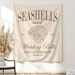 Designed for a beach-loving bride, this customized banner adds a unique and elegant coastal vibe to a wedding weekend or bachelorette trip.