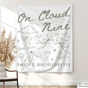 Custom Cloud Nine Bachelorette Party Banner Decor Bride On Cloud Nine Bach Party Wall Tapestry Cloud 9 Club Wine Bridal Shower Sign Backdrop image 7