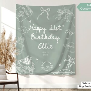 Coastal birthday tapestry backdrop perfect for personalized 21st birthday celebrations, beach weekends, or milestone photo shoots.