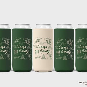 Surprise the bride and bridal party with these personalized camping bachelorette can holders, a stylish and functional keepsake for the trip.