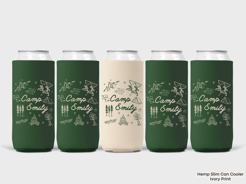 Surprise the bride and bridal party with these personalized camping bachelorette can holders, a stylish and functional keepsake for the trip.