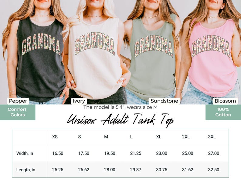 Unique Grandma tee, a cozy Comfort Colors tank top to celebrate Grandmas love and her growing family.