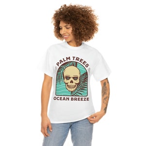 Palm Trees, Ocean Breeze Skull - Unisex Heavy Cotton Tee
