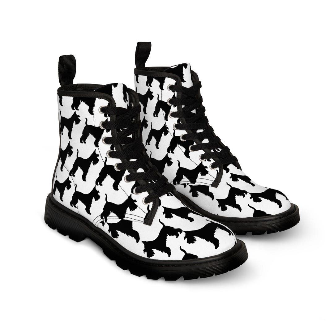 Dog Puppy Schnauzer Pattern Print Men Women Leather Boots