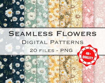 Motifs numériques de fleurs, papier de journal sans couture 4k, album floral imprimable, papier de fleur de printemps, fond de marguerite Sakura, utilisation commerciale