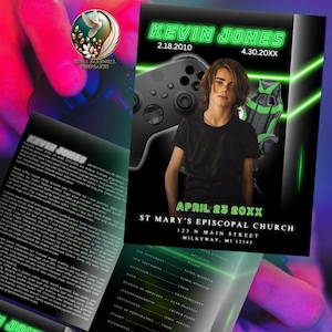 Das Gamer Programm | 11x17cm | faltbar| Vorlage| Trauerkarte | Beerdigung | Ankündigung | Andenken | Ruhe in Frieden| Canva PRO