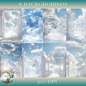 8 White Heavenly Background Bundles | Digital Images | Clouds | Obituary