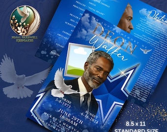 Standard 8.5x11| Blue| Template| Obituary | Funeral | Obituary | Keepsakes | Rest In Peace| Canva PRO