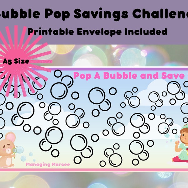 Pop A Bubble and Save! Save the Amount That Fits Your Budget - Color and Save - Savings Challenge - Printable Envelope