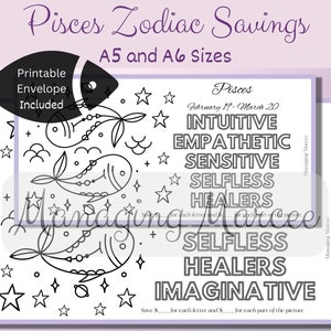 Pisces Savings Challenge - Zodiac Savings - Dave Ramsey Inspired - Color and Save - Printable Envelope