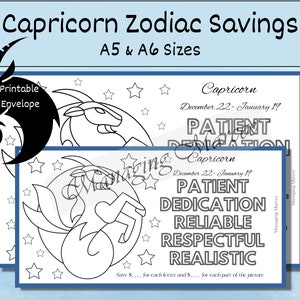 Puede incluir: Página para colorear imprimible en blanco y negro con un signo del zodíaco Capricornio con estrellas. El texto "Capricornio 22 de diciembre - 19 de enero PACIENTE DEDICACIÓN CONFIABLE RESPETUOSO REALISTA" está incluido. Guarde S... por cada letra y S.... por cada parte de la imagen.