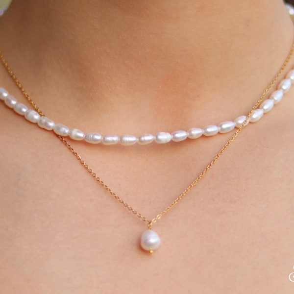 Pearl Choker and Pearl Bead Necklace Set, Pearl Layered Necklace Set, White Necklace Set, Anniversary Gift, Engagement Gift, Gift for Wife