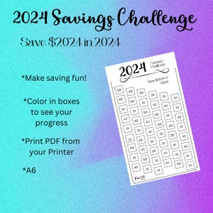 2024 Savings Challenge | Save 2024 in 2024 | Budgeting | Cash | A6 | PDF