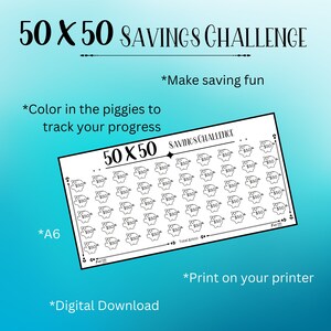 50X50 Spar Challenge | Budgetierung | Geldumschlag | Spar-Tracker | Druckbar | A6 | Digitaler Download