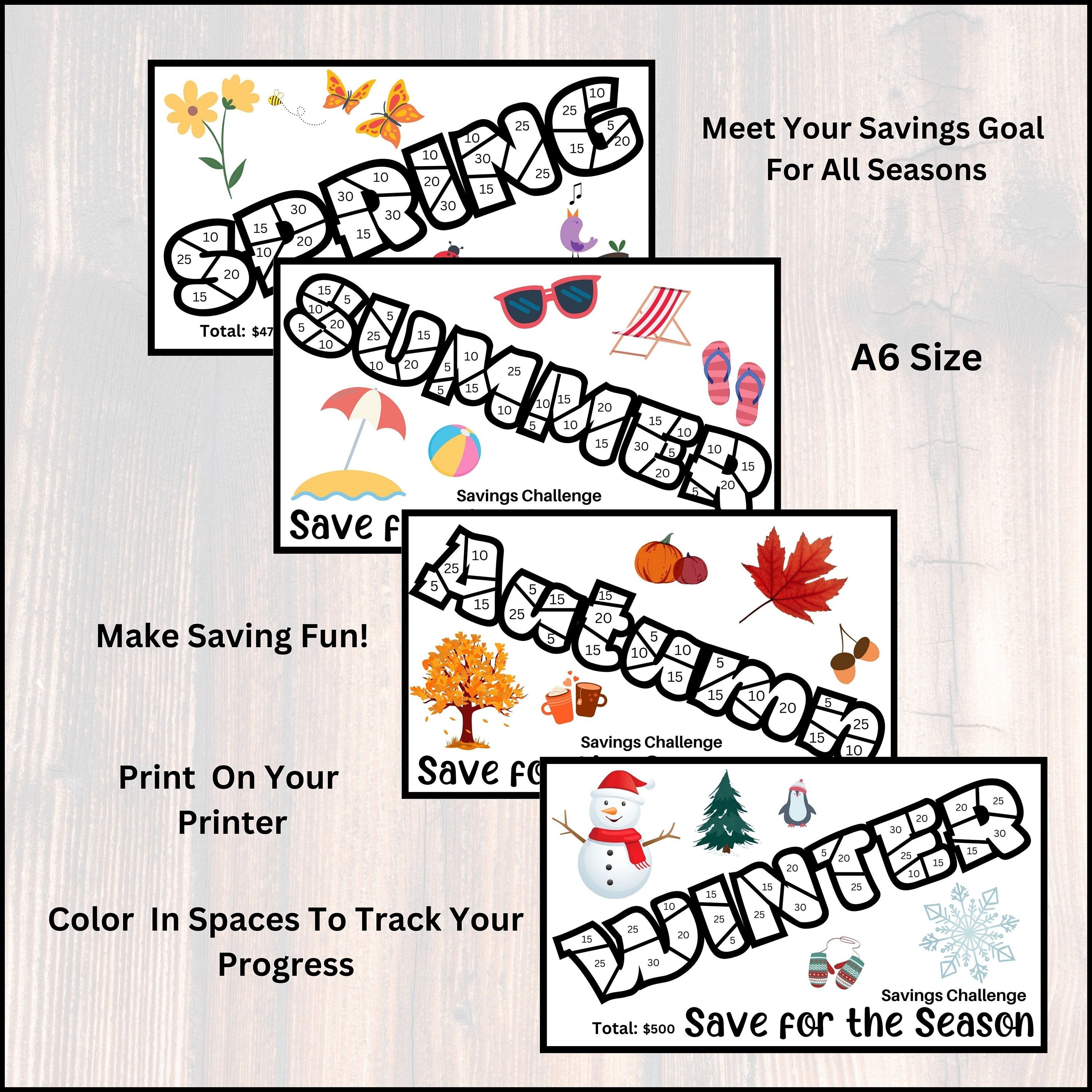 Four Seasons Savings Challenge Spring Summer Winter Autumn Savings - Etsy