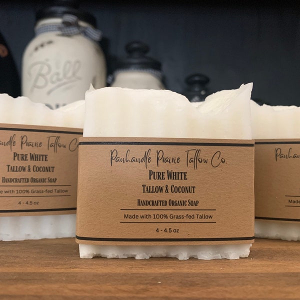 100% Grassfed Tallow & Organic Unrefined Coconut Oil Unscented Soap | No Olive Oil | Panhandle Prairie